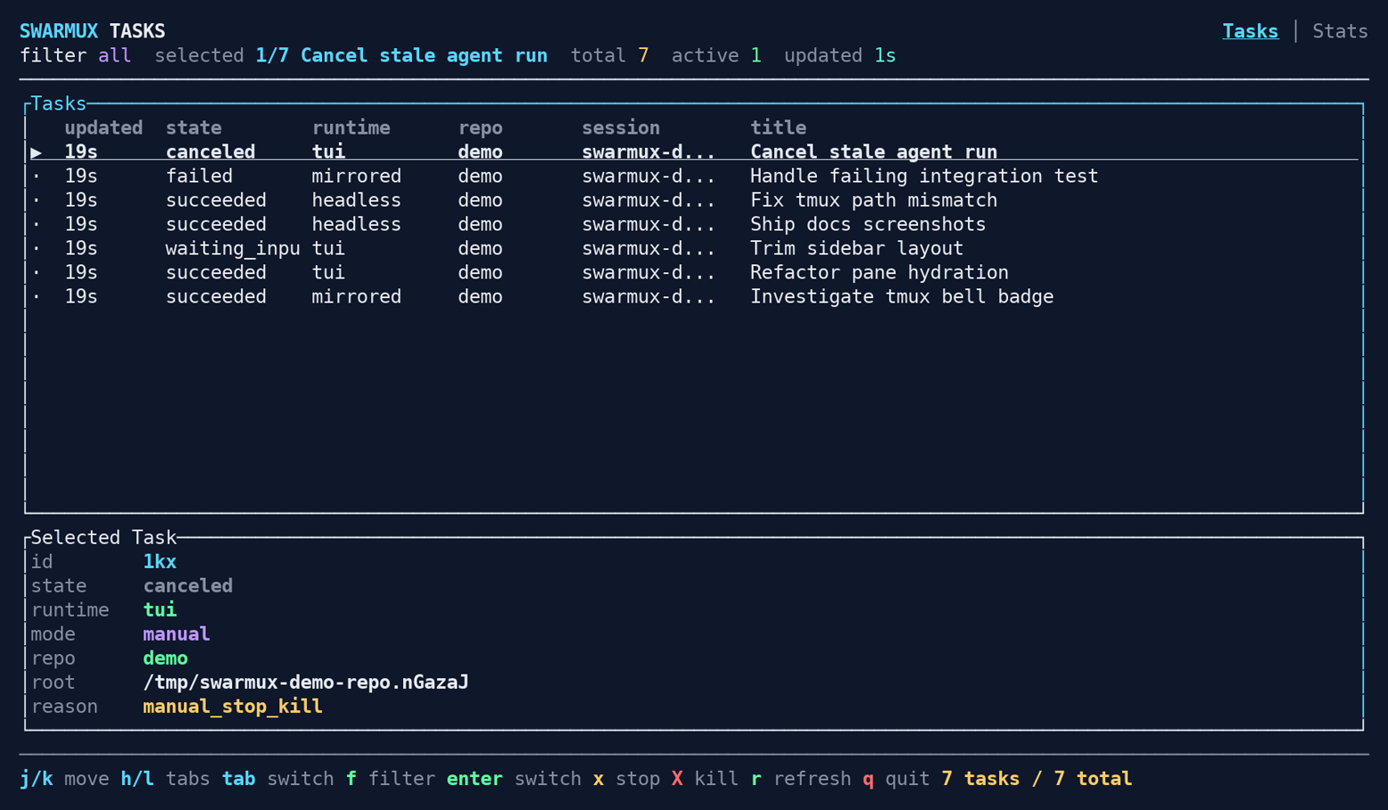 swarmux overview tasks screenshot